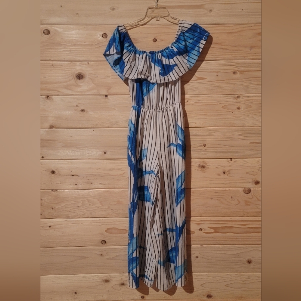 Jealous Tomato Women's Tropical Blue Floral Jumpsuit With Pockets Size S